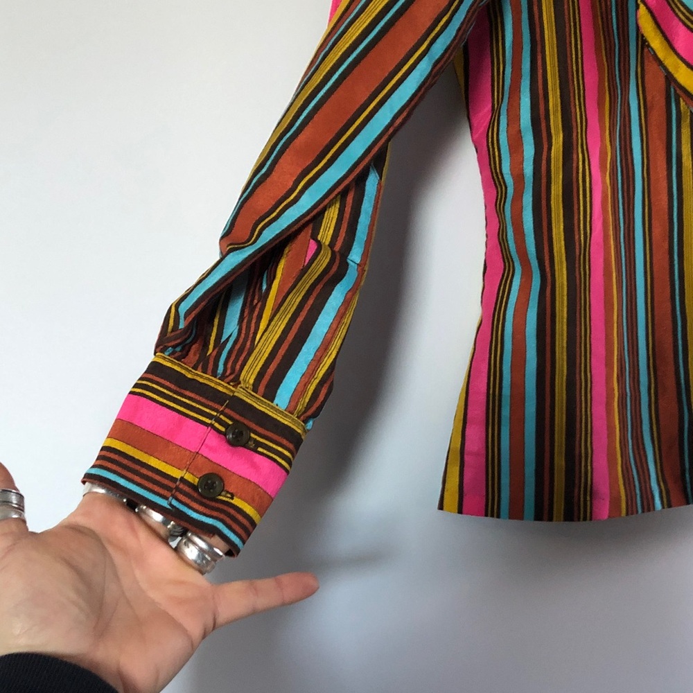 Striped Multicolor Blouse with Bow Tie - Picture 4 of 5